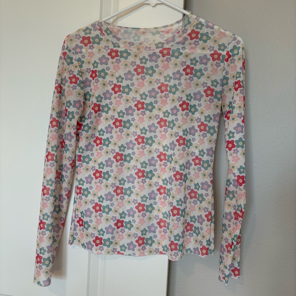 floral mesh long sleeved shirt